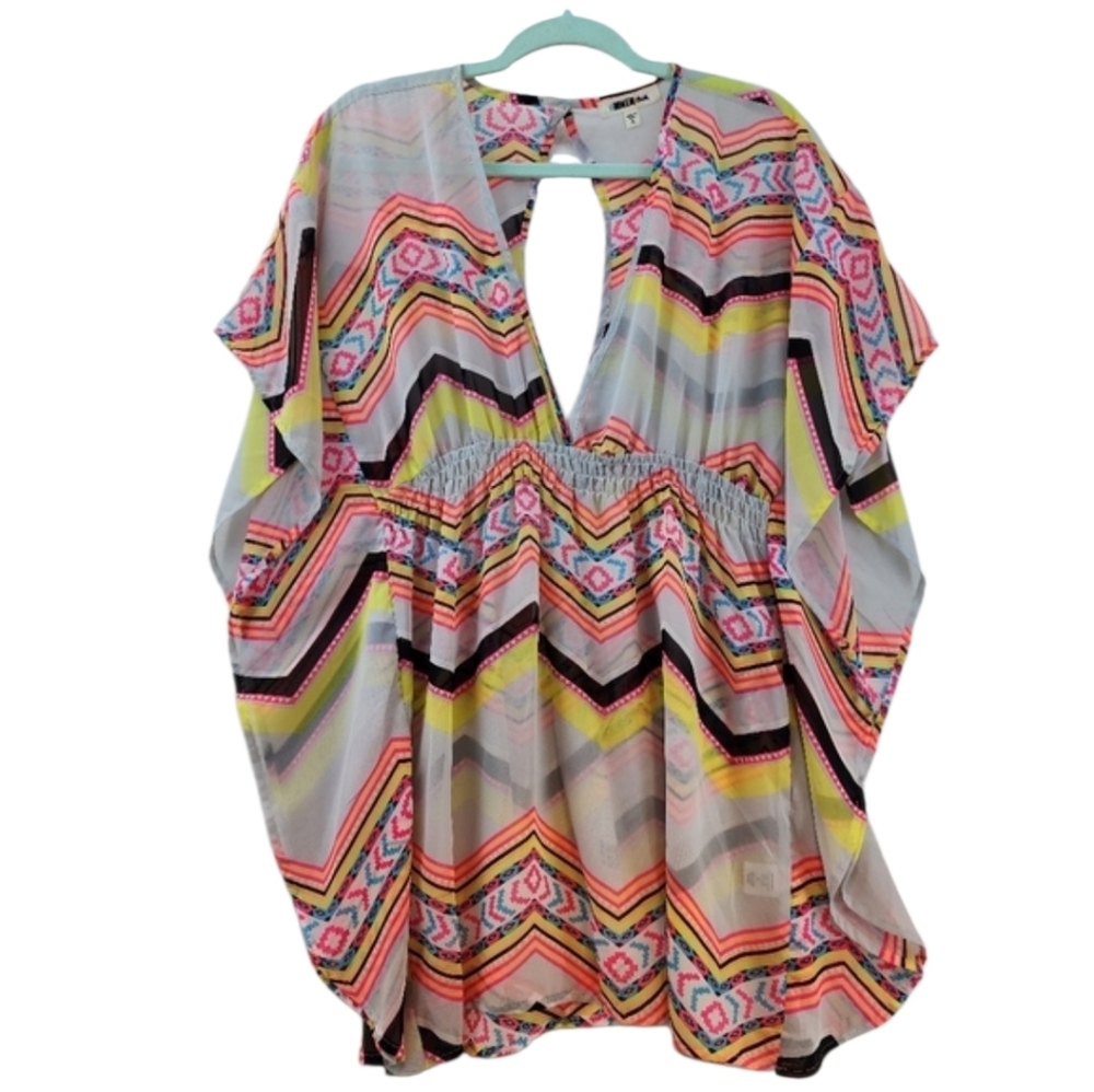 Miken Swim Cover Up Women's Size Medium Fun Bright Neon Aztec Design